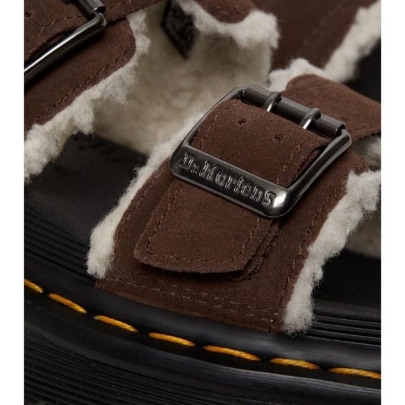 Dr. Martens Myles Suede Fur- Lined Buckle Slide Sandals - Picture 3 of 8